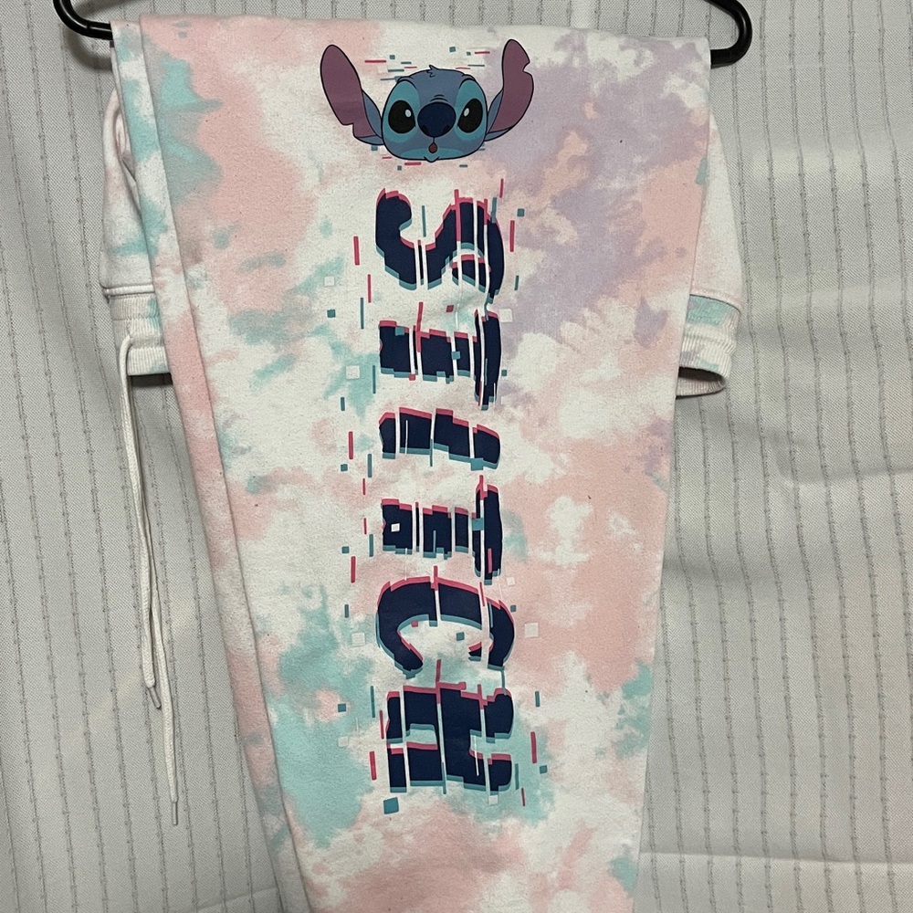 Disney Lilo & Stitch Glitch Pink and Blue Pastel Drawstring Pants, sz L